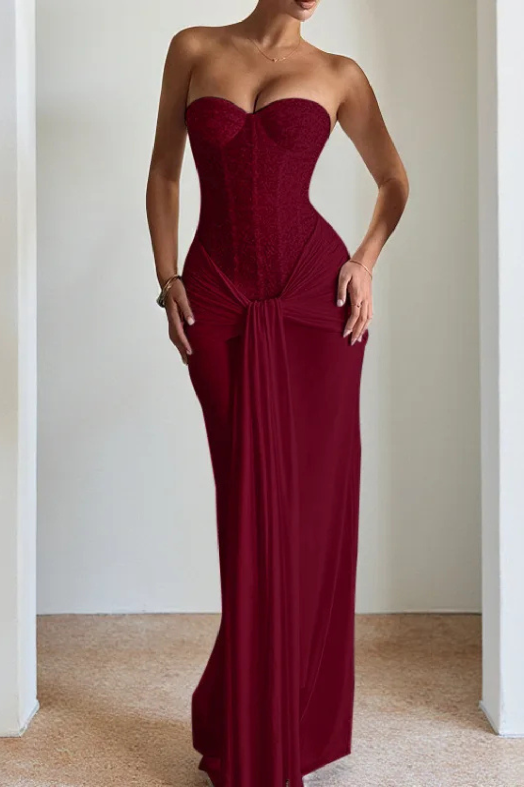 Special occasion women's strapless mermaid maxi dress, elegant and stylish.