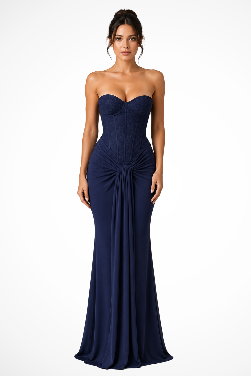 Corset bodice strapless mermaid maxi dress, women's formal evening gown.