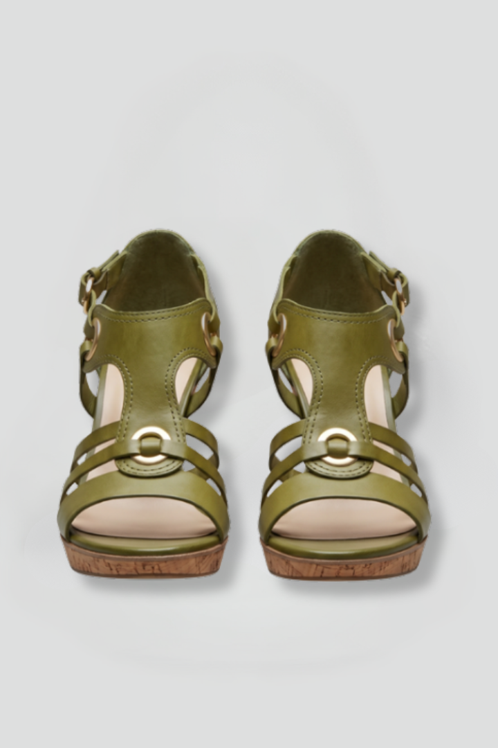 Women's strappy mid heel orthopedic sandals for all-day comfort and foot support.