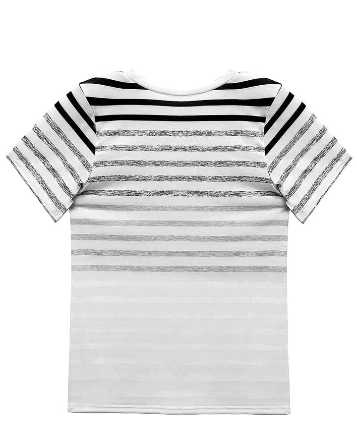 Casual women's short sleeve t-shirt: striped gradient design, round neck. Perfect everyday summer wear.