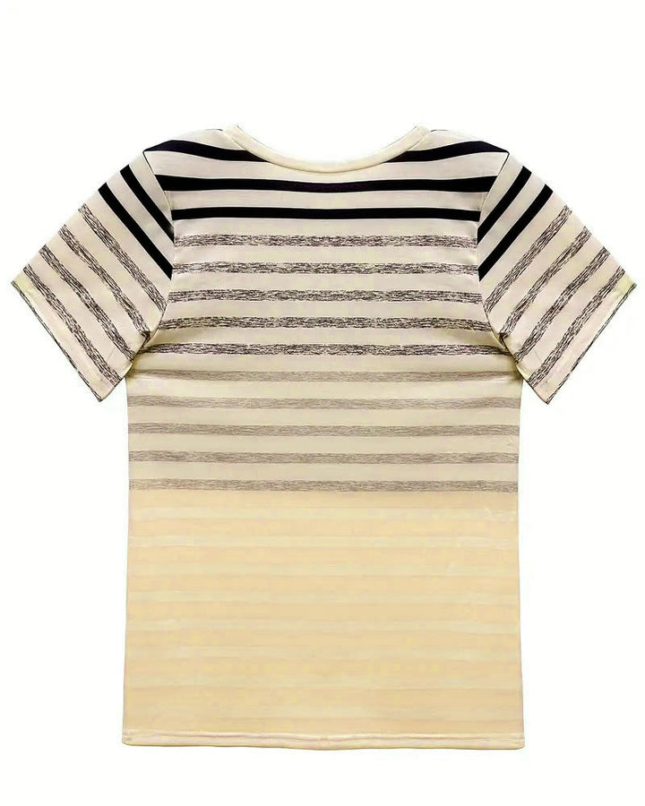 Gradient striped short sleeve t-shirt for women. Round neck, comfortable & trendy casual wear.