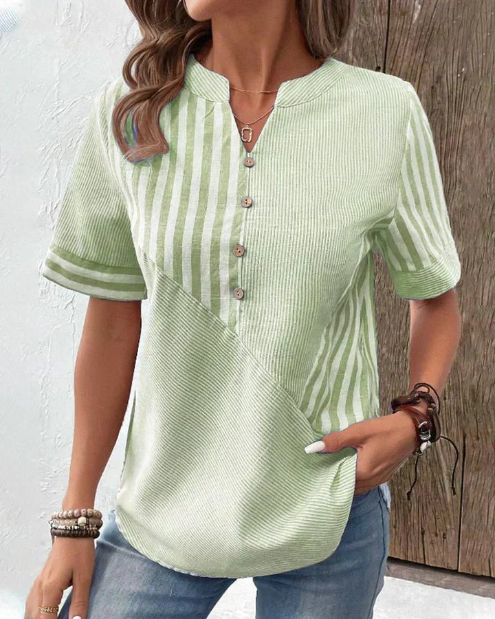 Effortless style women's striped short sleeve blouse, a chic & comfy top for any occasion.