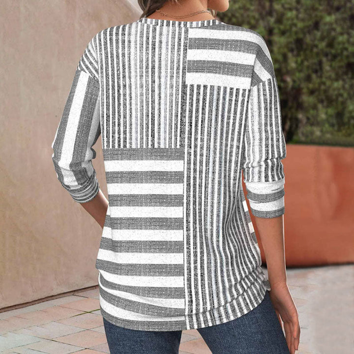 Comfortable women's striped short sleeve blouse. Ideal chic style for spring outfits & summer everyday fashion.