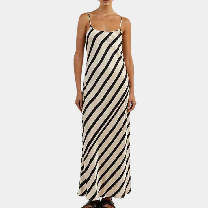 Lightweight striped sleeveless summer midi dress for women, ideal for resort wear
