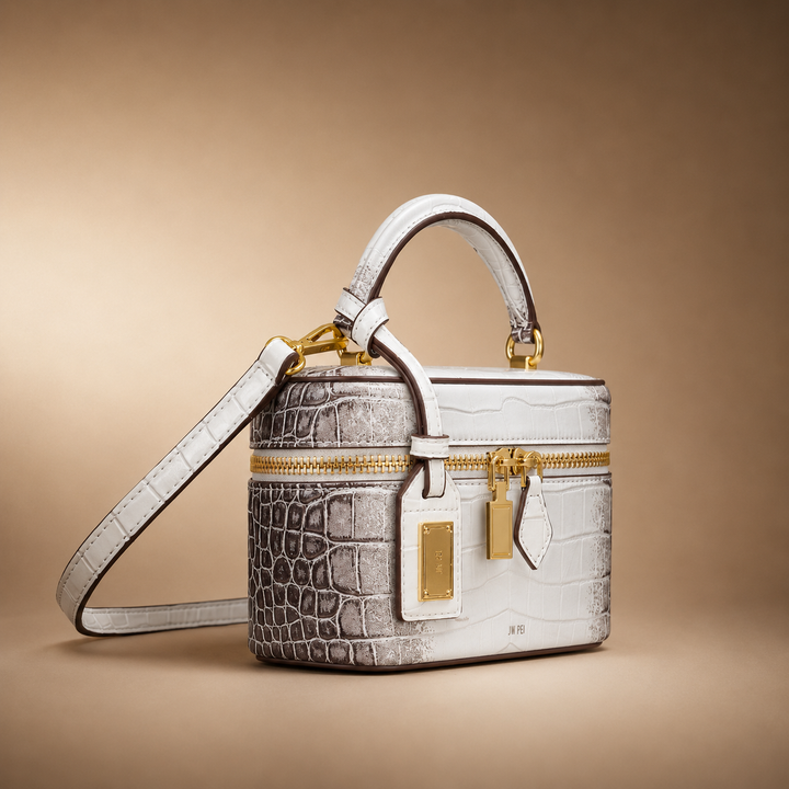 Elegant women's crossbody and shoulder bag, a structured box bag with stunning embossed crocodile texture.
