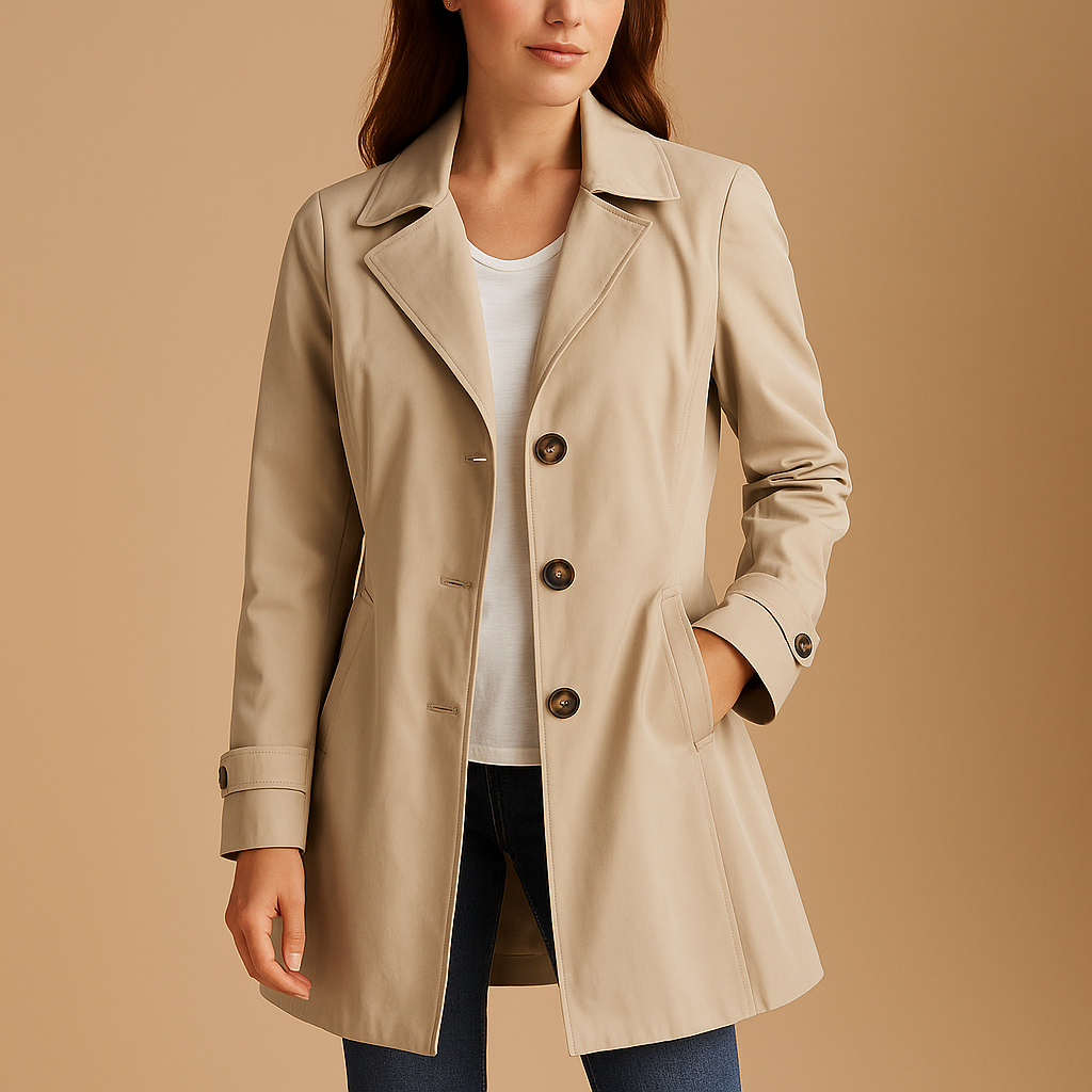 Stylish women's trench coat, versatile outerwear for fall & spring fashion. Features a sophisticated design.