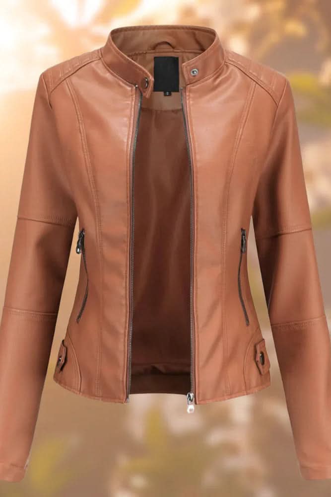 Elegant women's structured leather jacket. A versatile tailored outerwear essential for sophisticated style.
