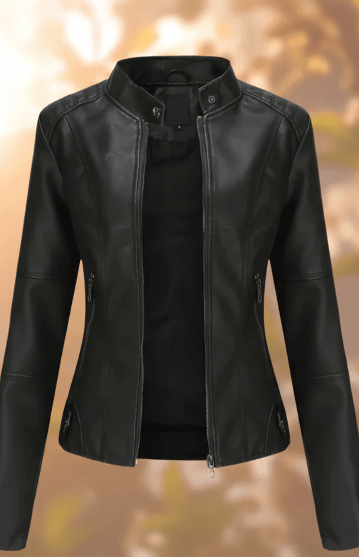 Modern women's tailored leather jacket. This elegant structured outerwear provides sophisticated everyday wear.