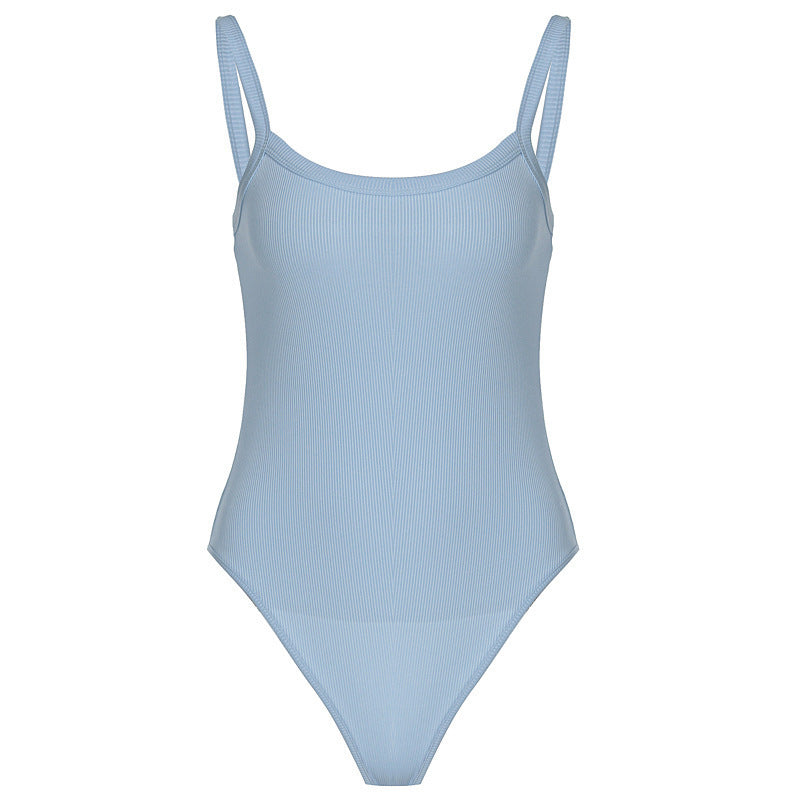 Ribbed structured knit women's bodysuit, offering a flattering fitted style and comfortable stretch. Sleeveless.
