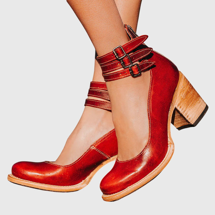 Comfortable women's fashion ankle boots with an elegant buckle strap and trendy block heel design.