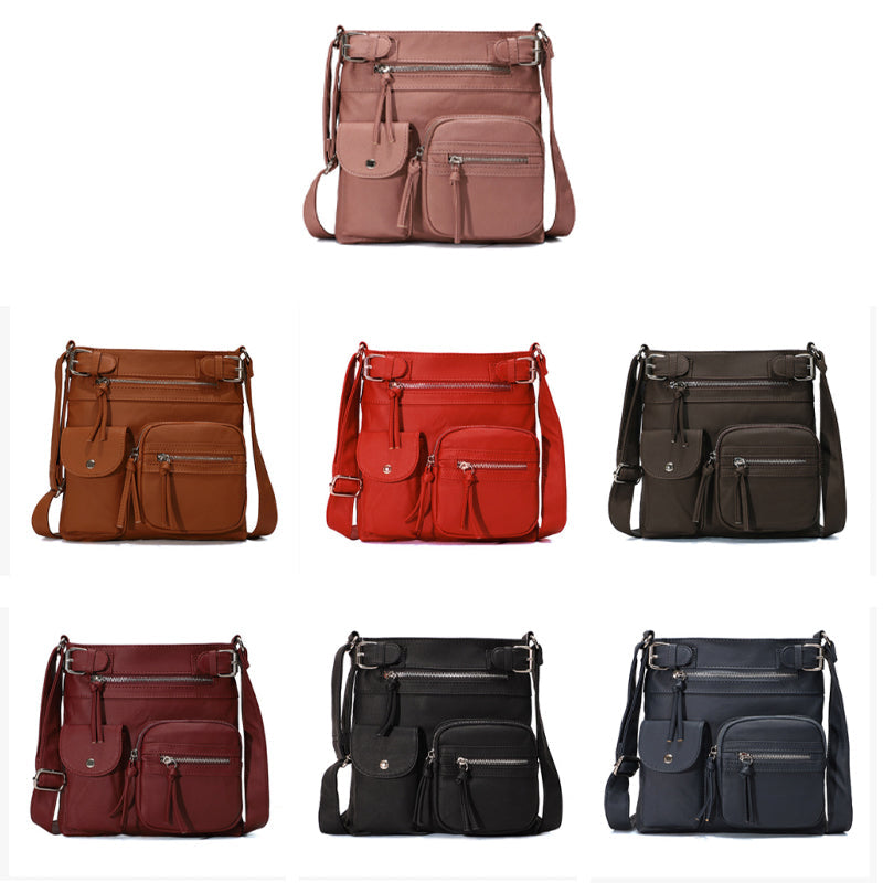 Front view of the women's anti-theft shoulder bag, showcasing its sleek and secure design.