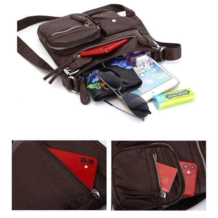 Organized women's anti-theft crossbody purse, multi-pocket design for secure essentials.