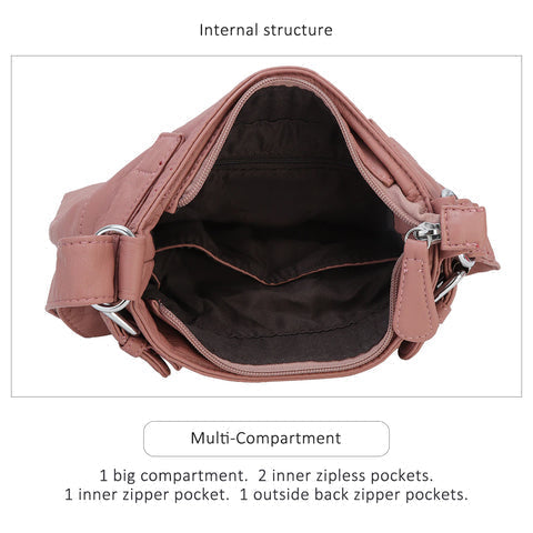 Interior view of the women's anti-theft everyday bag, showing smart organization pockets.