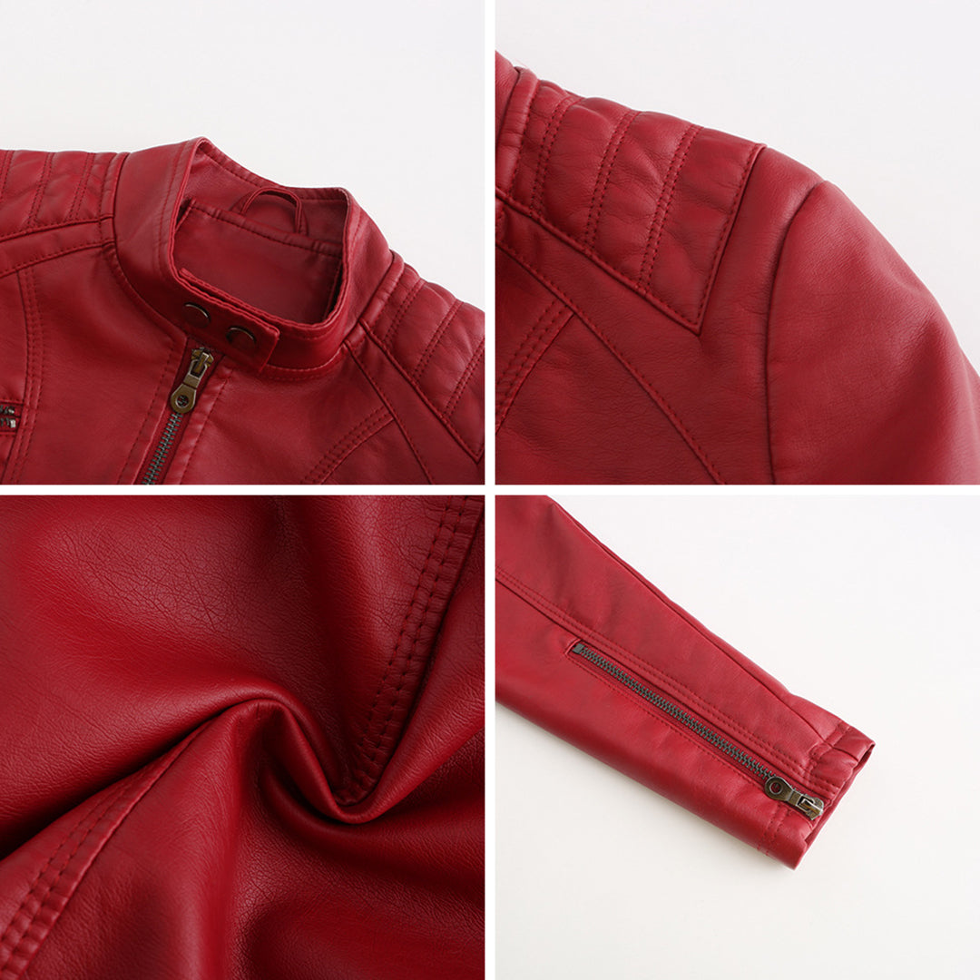 Essential wardrobe women's jacket, trendy leather moto style, comfortable fit.