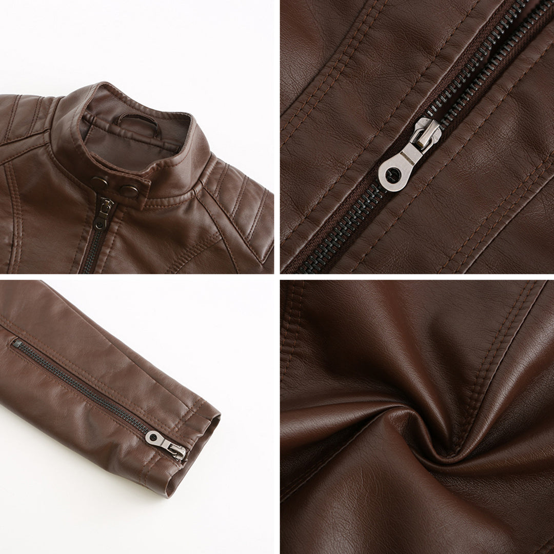 All-season women's leather jacket, versatile fashion, perfect for layering.