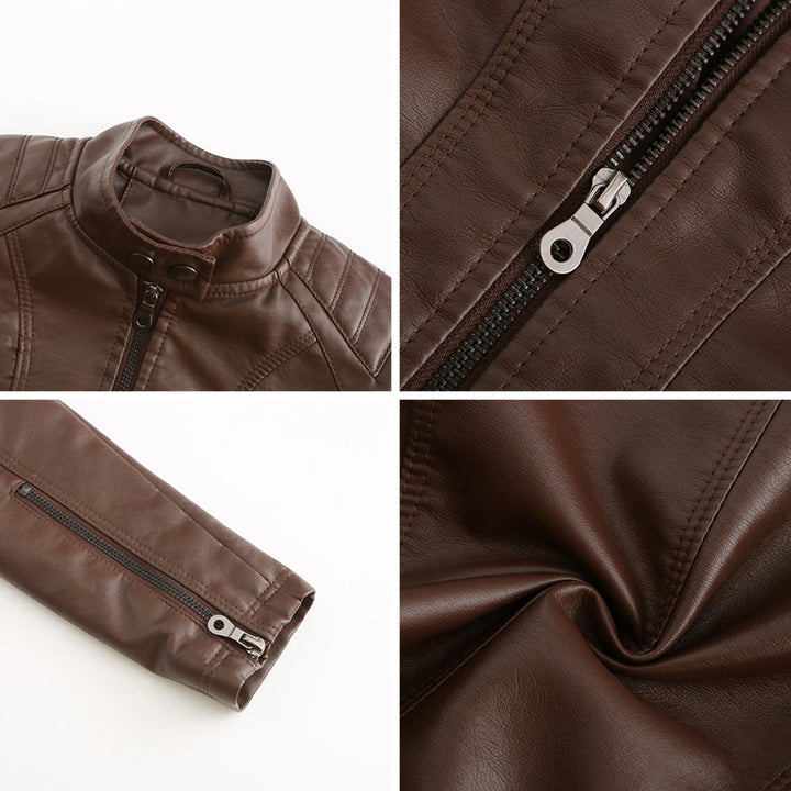 All-season women's leather jacket, versatile fashion, perfect for layering.