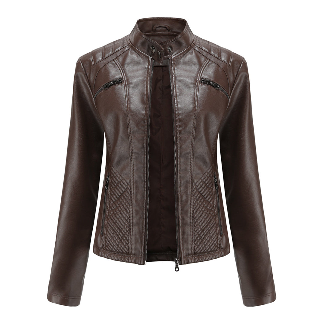 Chic women's biker jacket, timeless design, high-quality leather, modern appeal.