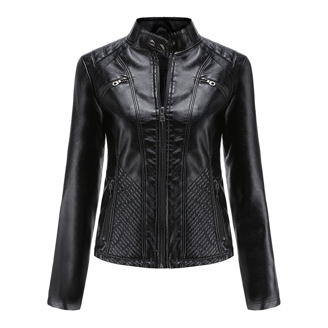 Casual chic ladies' moto jacket, multi-color options, essential wardrobe piece.