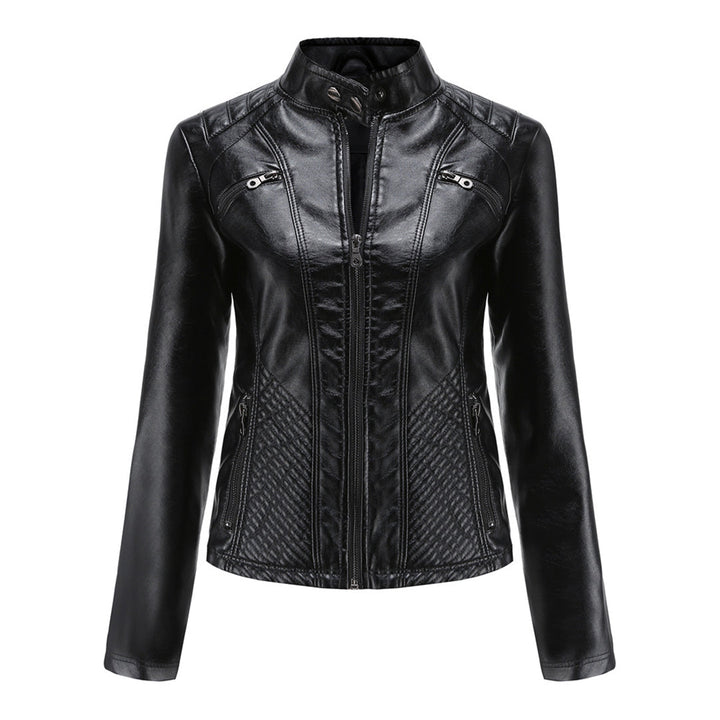 Casual chic ladies' moto jacket, multi-color options, essential wardrobe piece.