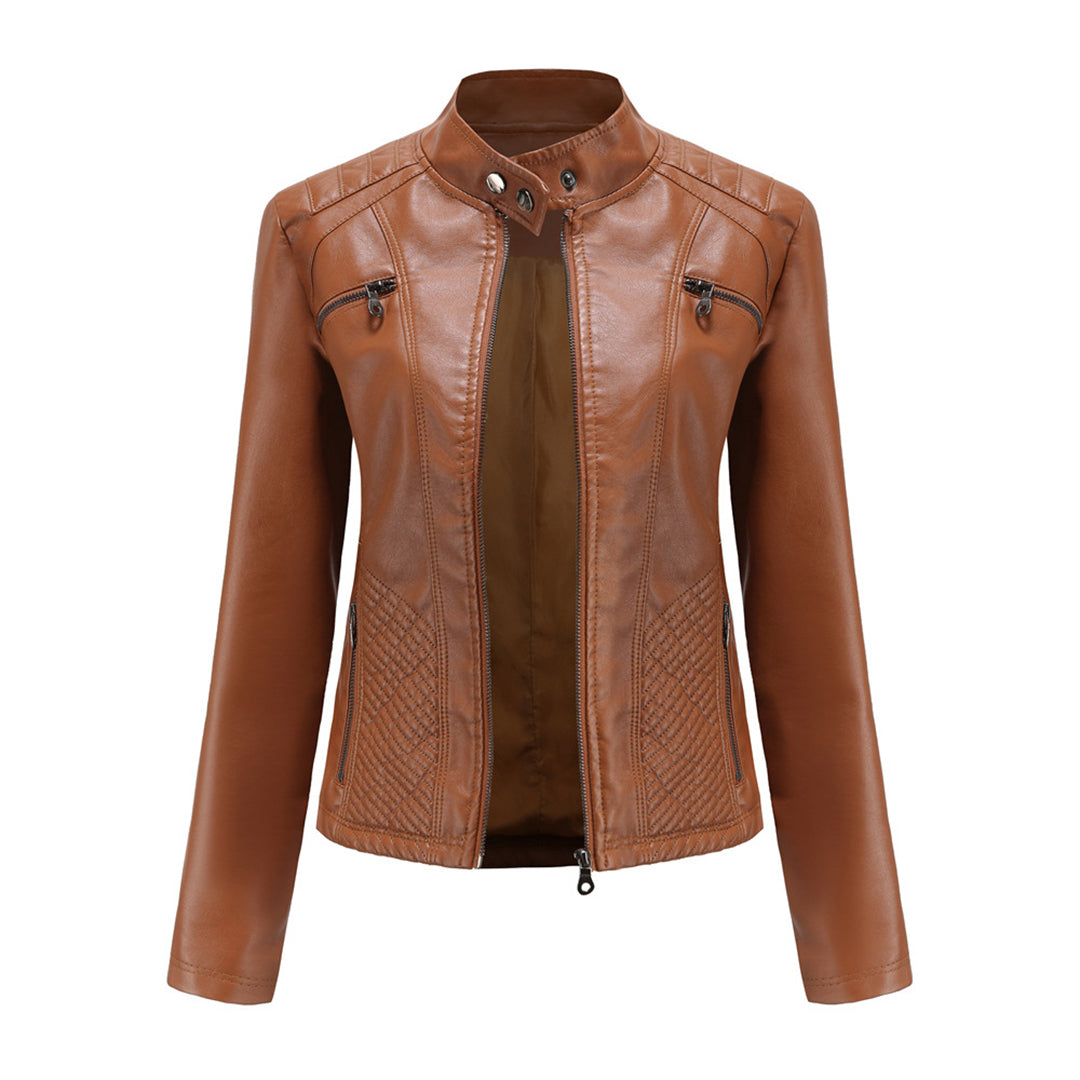Trendy women's leather jacket, Nova style, adds edge to any outfit.