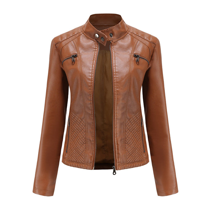Trendy women's leather jacket, Nova style, adds edge to any outfit.