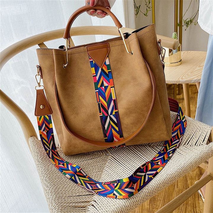 Close-up of textured PU leather on a women's stylish tote bag