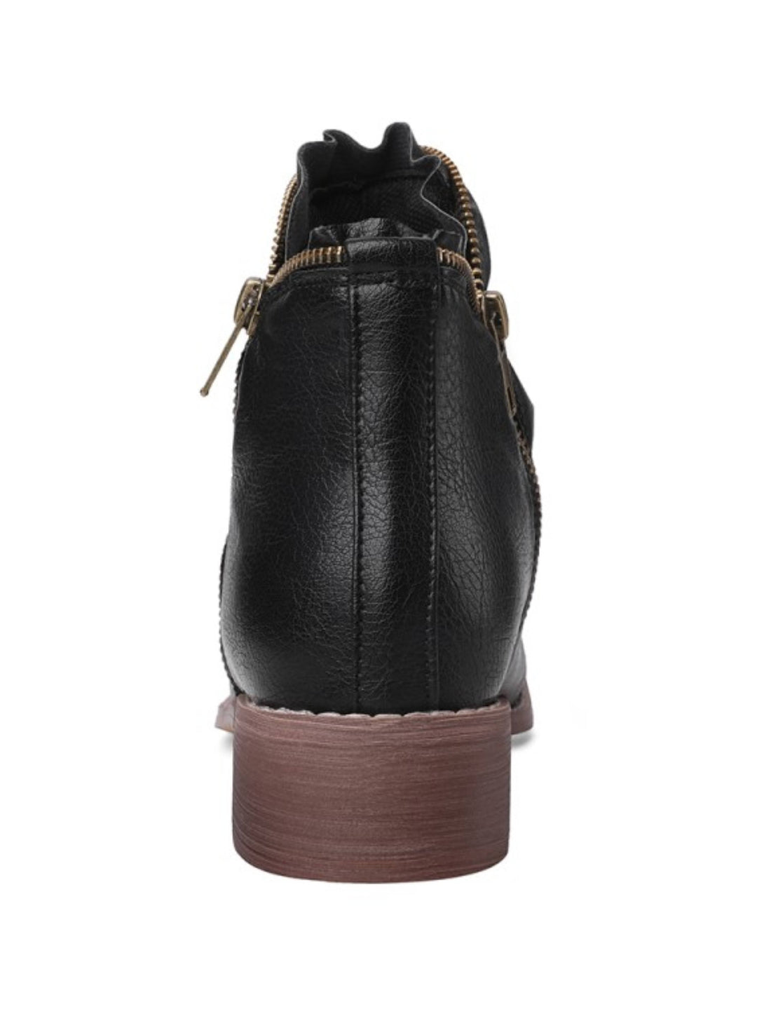 Women's black wrinkled western ankle boots, perfect for casual fall outfits. Features low heel & double zipper.