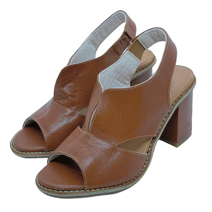 Stylish women's block heel sandals from above, highlighting sleek and modern design.