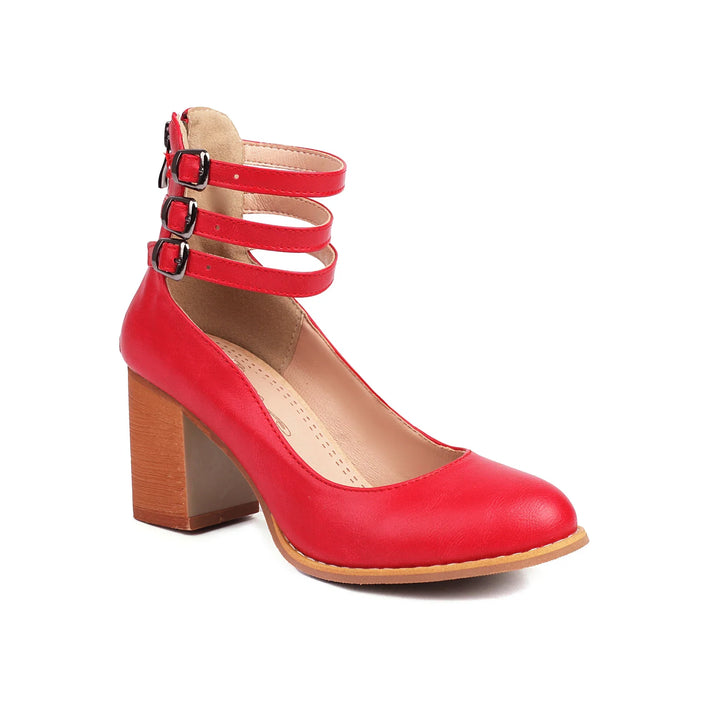 Stylish women's block heel sandals with triple ankle straps. Elevate your look with these confident heels.