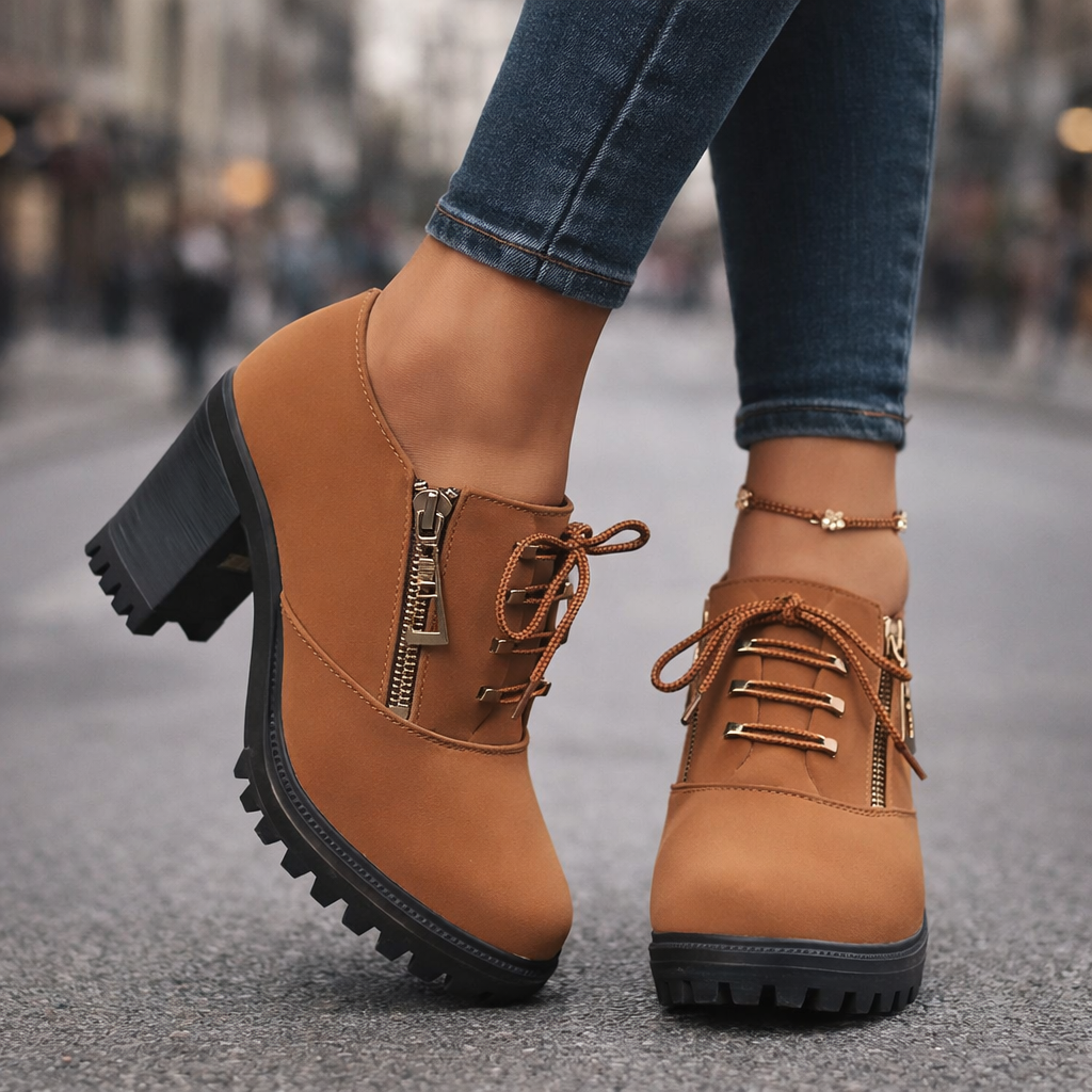 Women's stylish block heels, comfortable for all-day wear, featuring a chic lace-up design.
