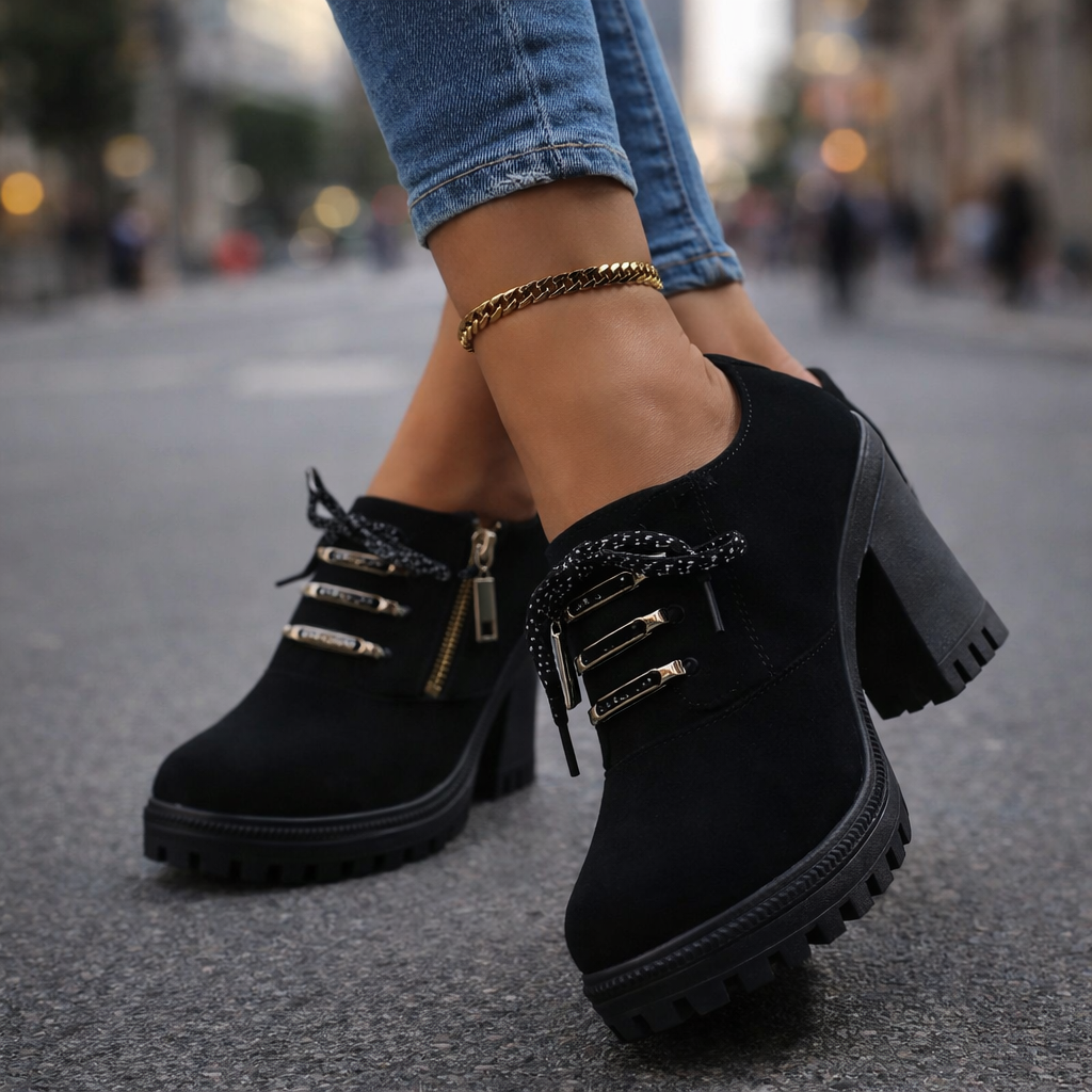 Comfortable women's block heels with sturdy block heel and elegant lace-up details, perfect for dress wear.
