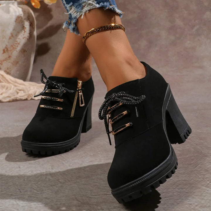 Modern women's dress shoes: comfortable block heels with a secure lace-up front & elegant design.