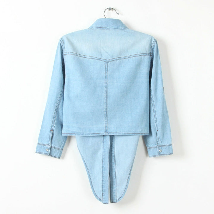 Women's fashionable blue tie-front button-down top. Long sleeve casual shirt for stylish everyday wear.