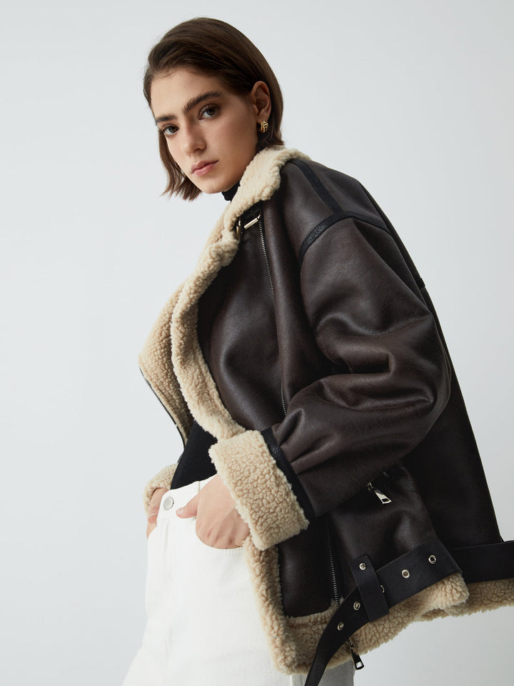 Women's stylish brown aviator jacket, perfect for versatile fashion & everyday wear. Modern chic fall/spring outerwear.