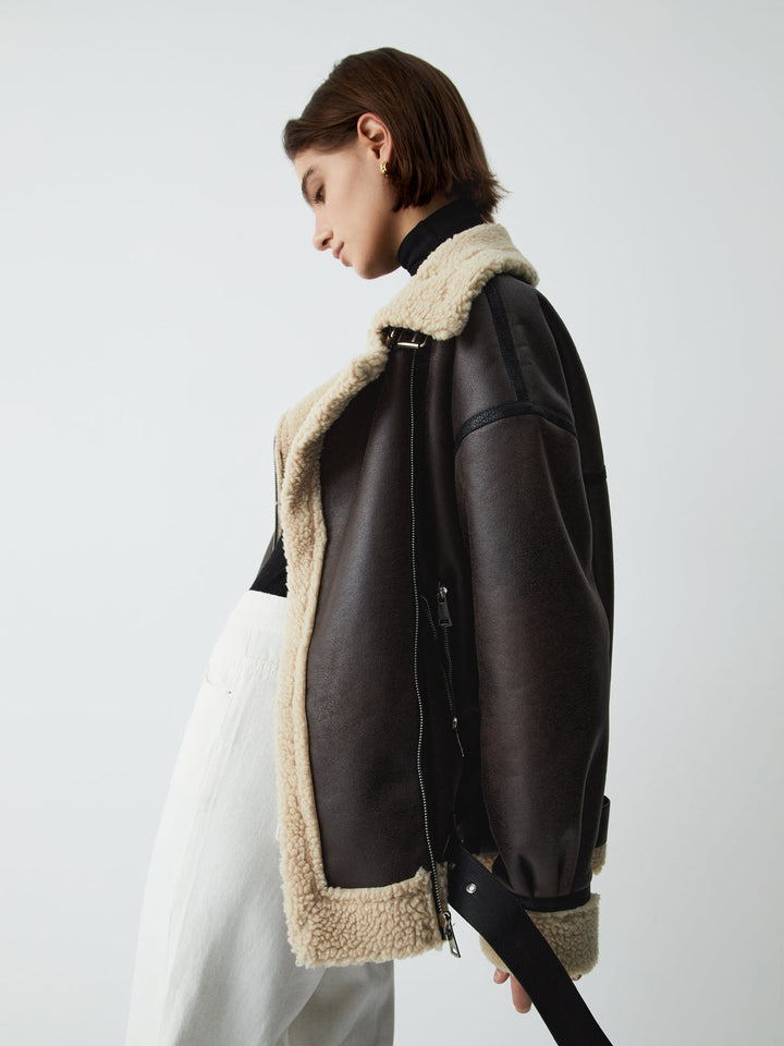 Women's trendy brown aviator jacket. A durable leather flight jacket, ideal for stylish fall & spring fashion.