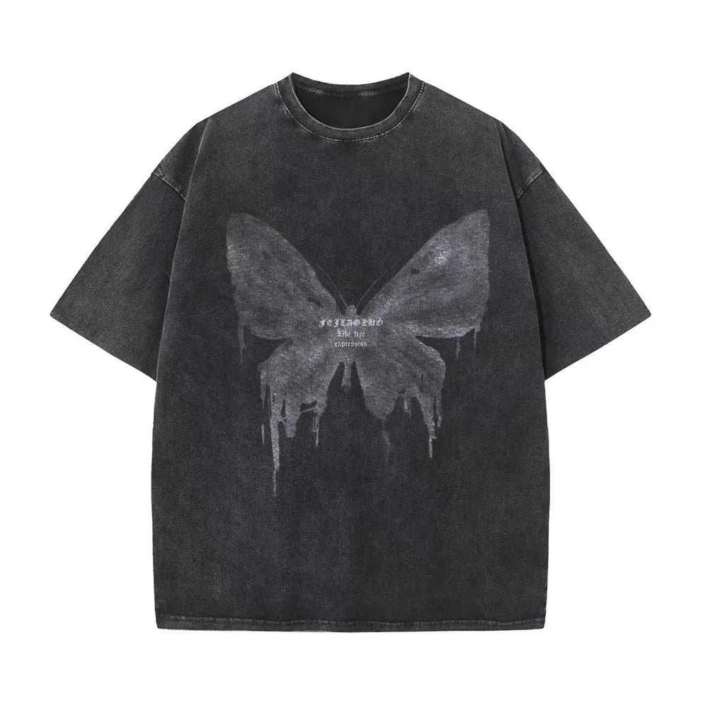 Women's stylish butterfly graphic cotton tee, soft & comfortable for casual wear. Perfect summer top.