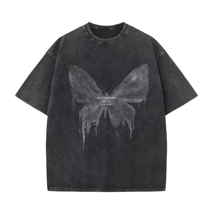 Women's stylish butterfly graphic cotton tee, soft & comfortable for casual wear. Perfect summer top.