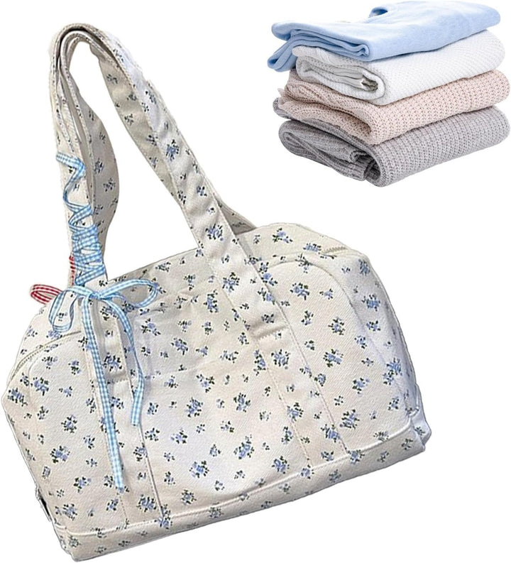 Women's large capacity canvas duffle bag with bow, perfect weekender for stylish travel