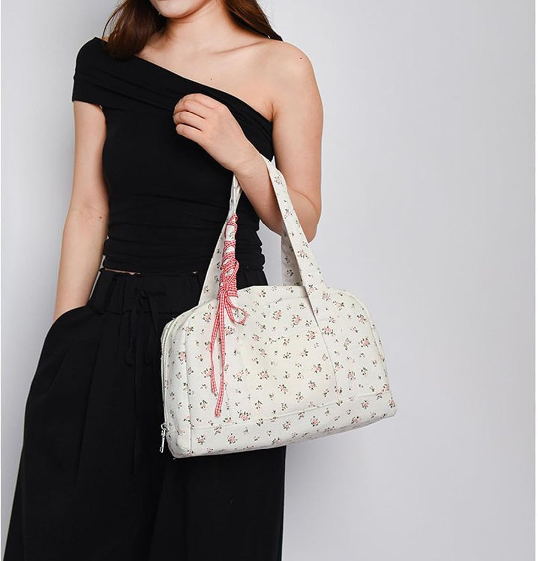 Floria large canvas weekender duffle bag with elegant bow, perfect for women's travel