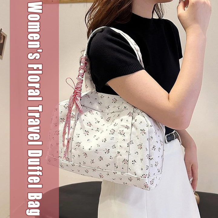 Stylish women's travel bag: canvas duffle with a chic bow accent, large capacity weekender