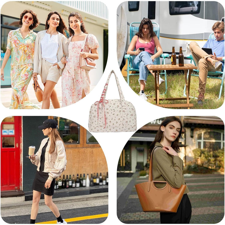 Waterproof canvas duffle bag for women, large weekender with decorative bow, fashion accessory
