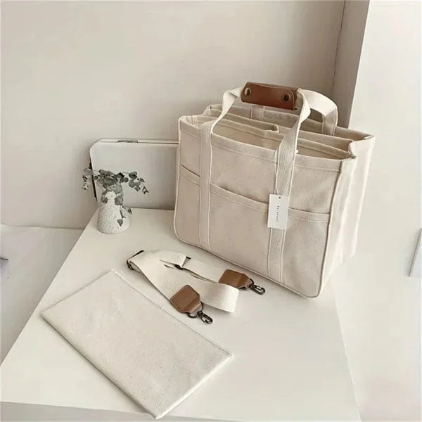 UrbanGrace canvas tote bag for women, features a secure zipper closure. A versatile and stylish everyday bag.
