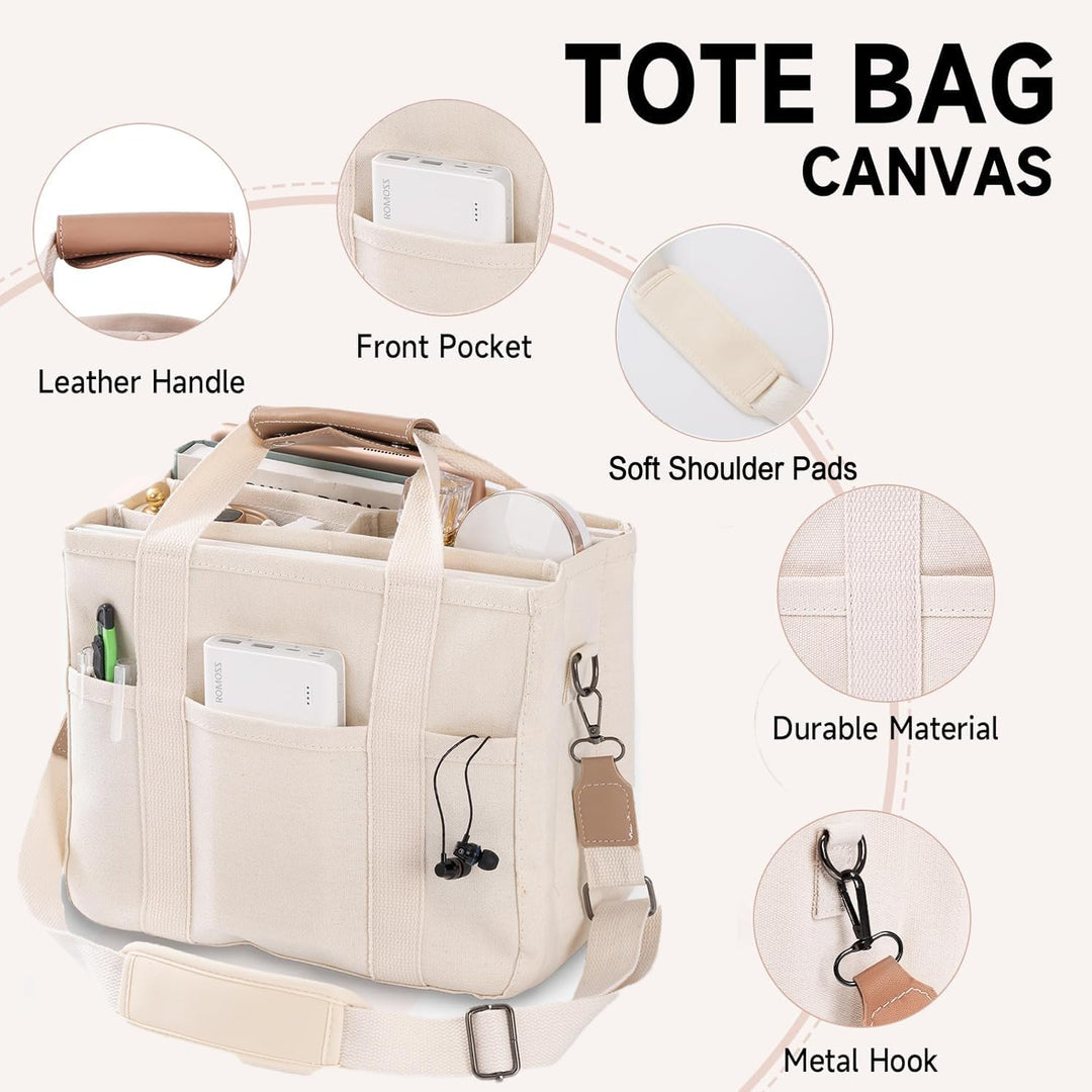 Elegant canvas work tote bag for women, combining durability with style and a secure zipper for your items.