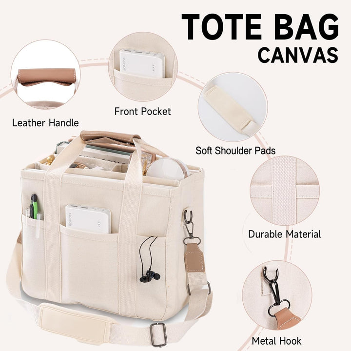 Elegant canvas work tote bag for women, combining durability with style and a secure zipper for your items.