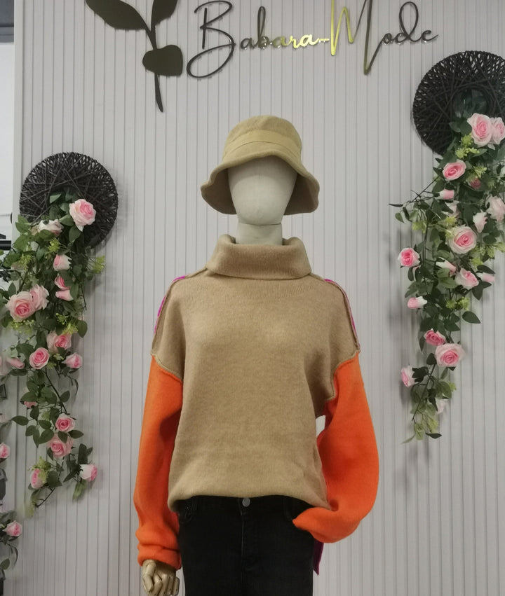 Cozy women's color block knitted sweater for fall. Warm long sleeve pullover, great casual wear.
