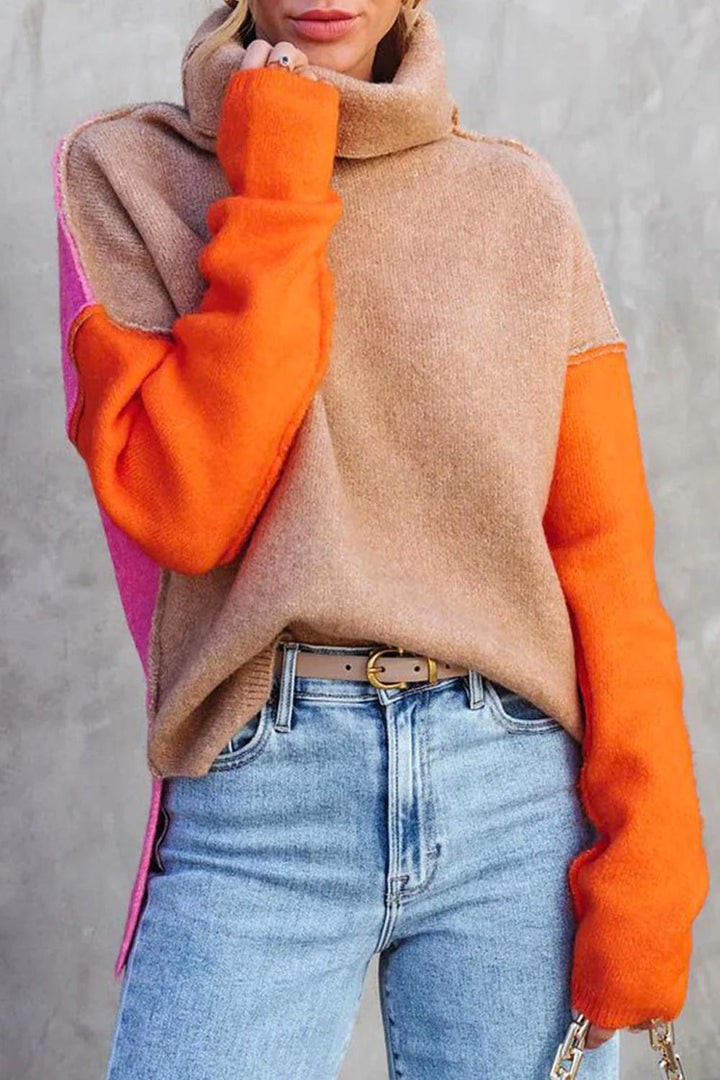 Versatile women's color block knitted sweater. Perfect casual wear for fall & winter style. Long sleeve.