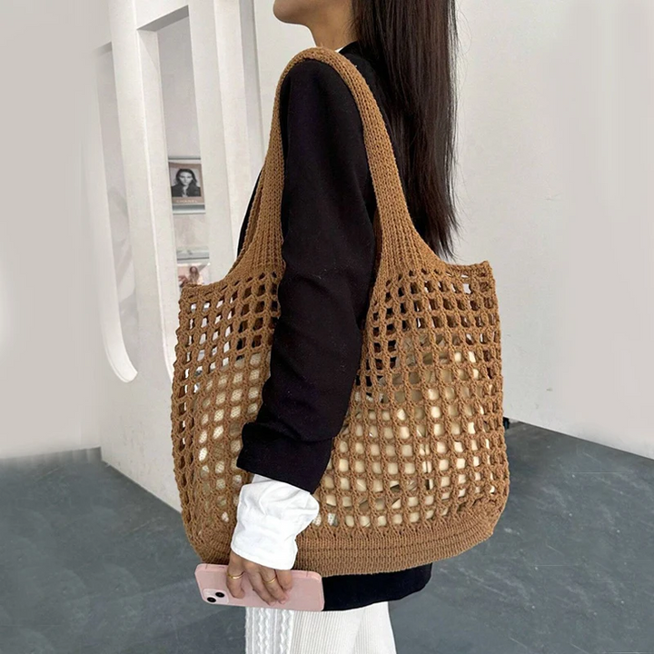 Soft woven crochet tote bag, comfortable and stylish for women's daily fashion.