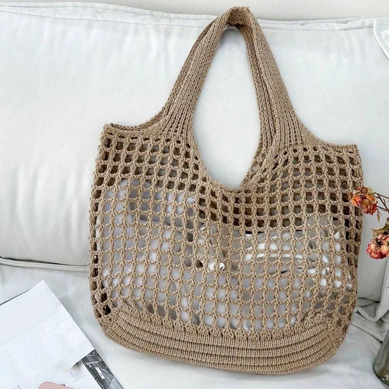 Trendy summer crochet bag, a stylish shoulder tote for women's fashionable look.