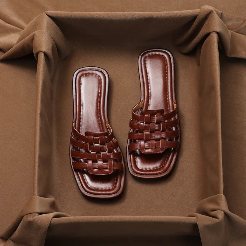 Women's stylish geo cutout slide sandals, perfect for summer casual wear.