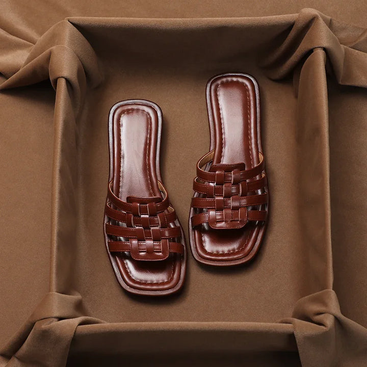 Women's stylish geo cutout slide sandals, perfect for summer casual wear.